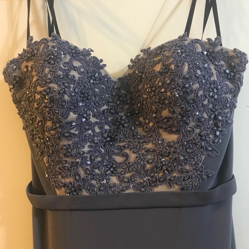 Lavender Beaded Strapless Evening Gown - Picture 2 of 3